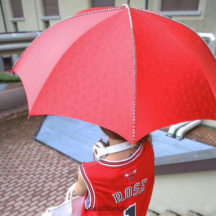 paraplu | 416nt prt w33ne - rode paraplu met studs en zwart schedelhandvat PASOTTI VFHH4H530