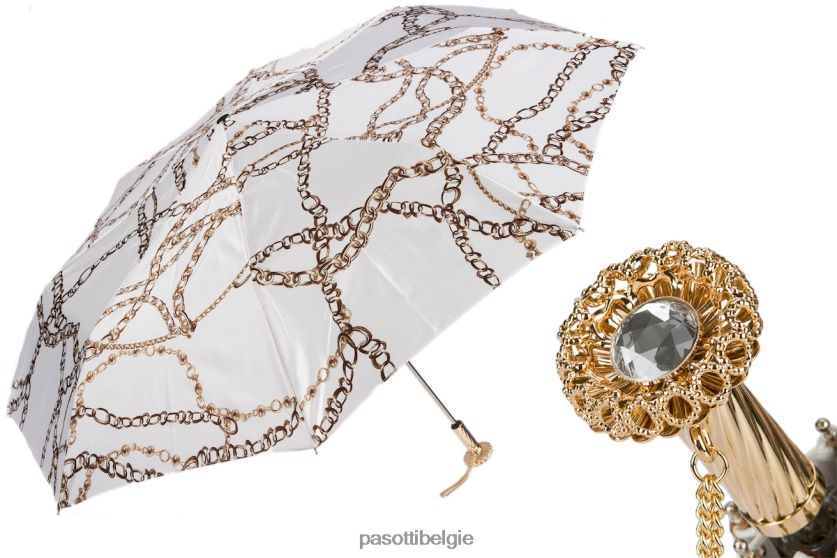 paraplu | 257 58002-9 s15 - witte opvouwbare paraplu met kettingprint PASOTTI VFHH4H616