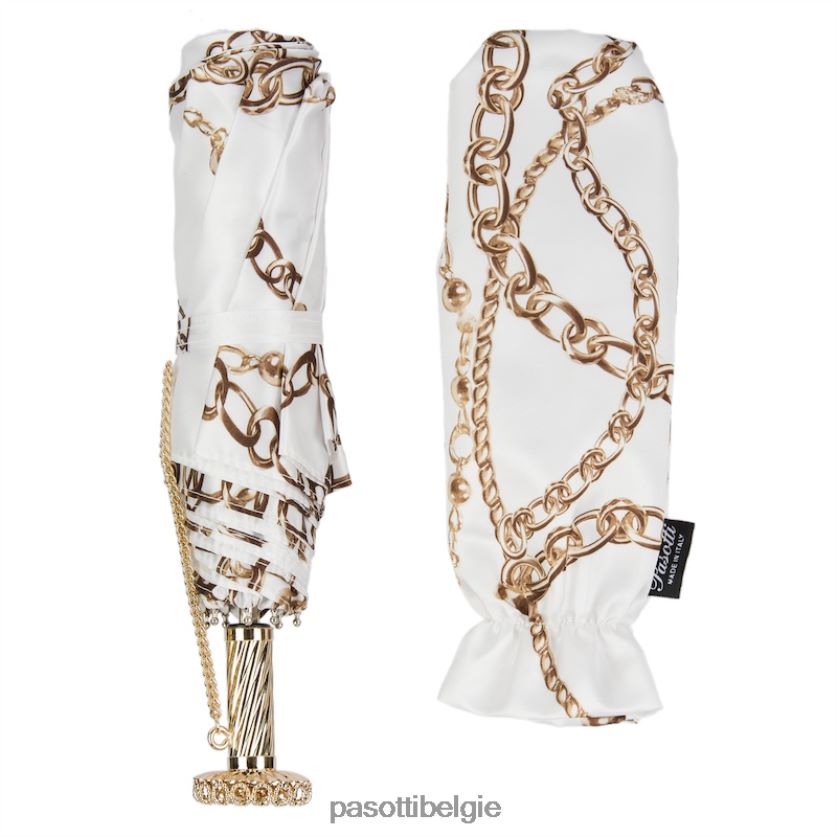 paraplu | 257 58002-9 s15 - witte opvouwbare paraplu met kettingprint PASOTTI VFHH4H616